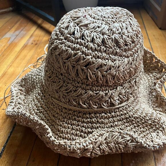 Straw Sun Hat Women's Tan Brown Vintage 90s Y2K - Picture 5 of 5